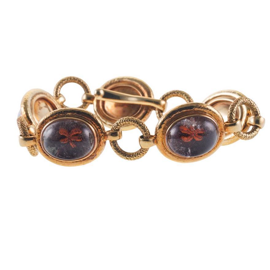 Elizabeth Cage Quartz and Enamel 18 Karat Yellow Gold Link Bracelet