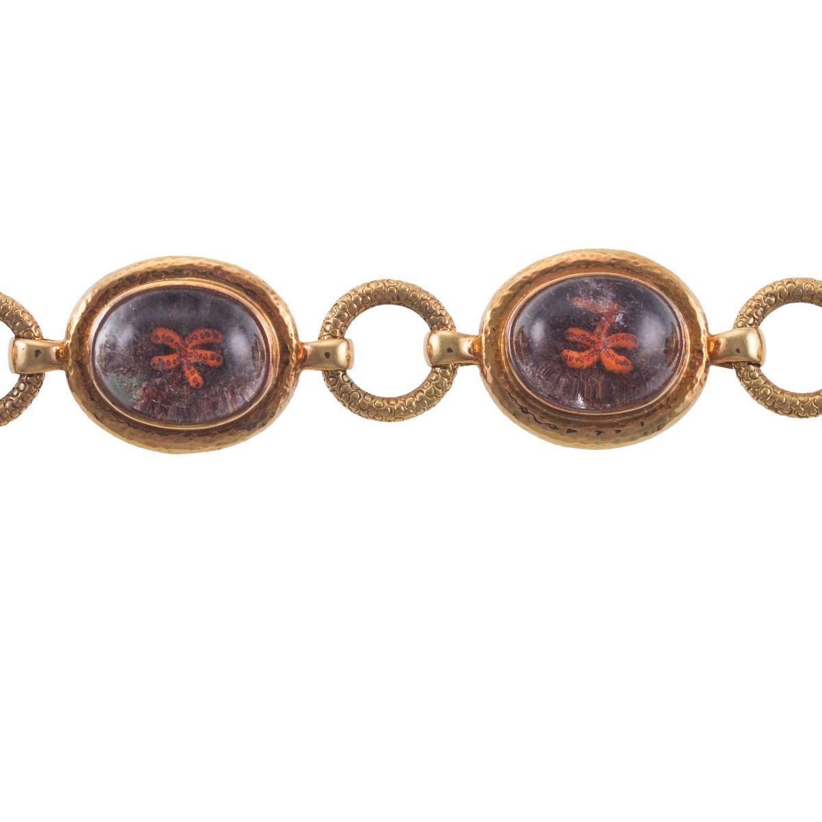 Elizabeth Cage Quartz and Enamel 18 Karat Yellow Gold Link Bracelet