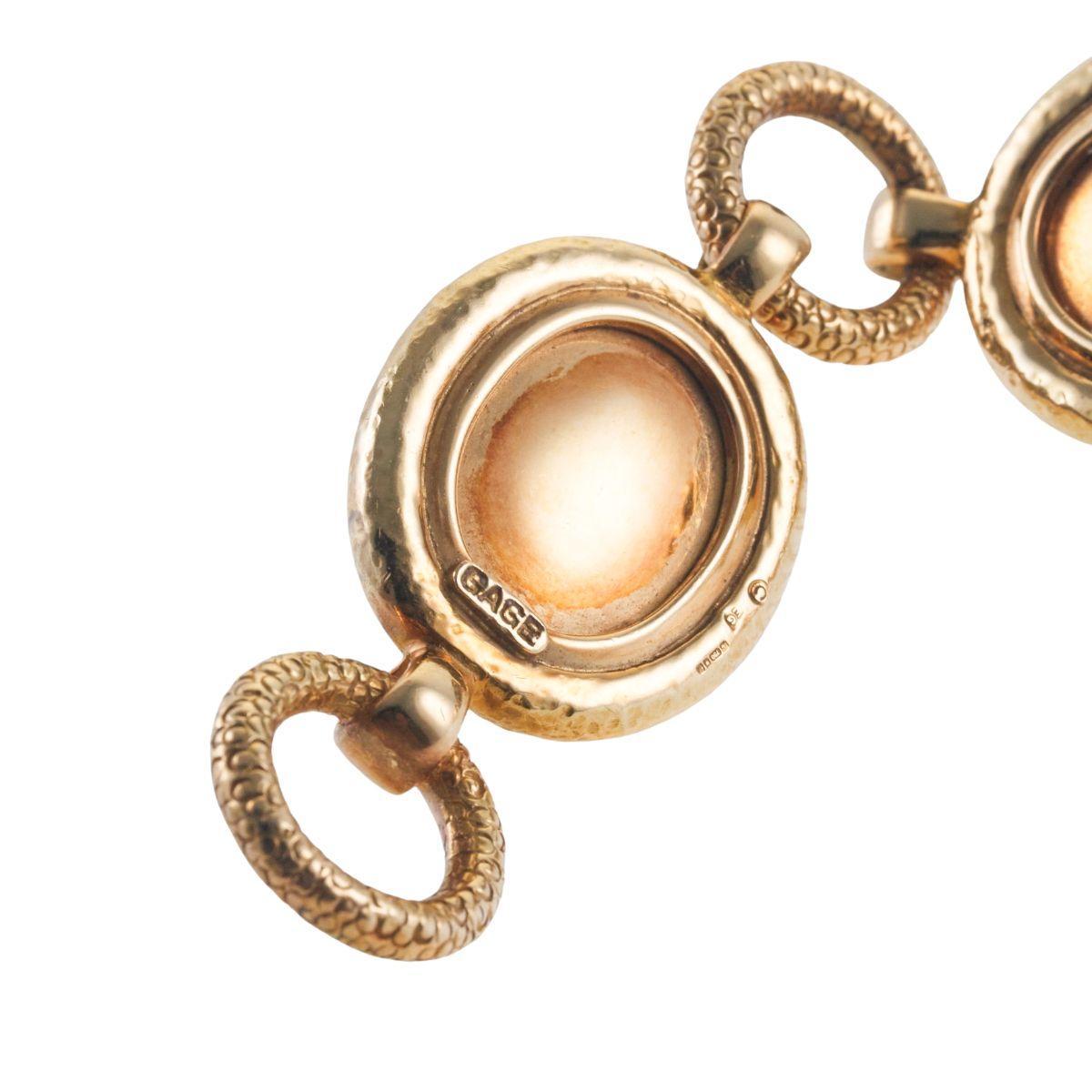 Elizabeth Cage Quartz and Enamel 18 Karat Yellow Gold Link Bracelet