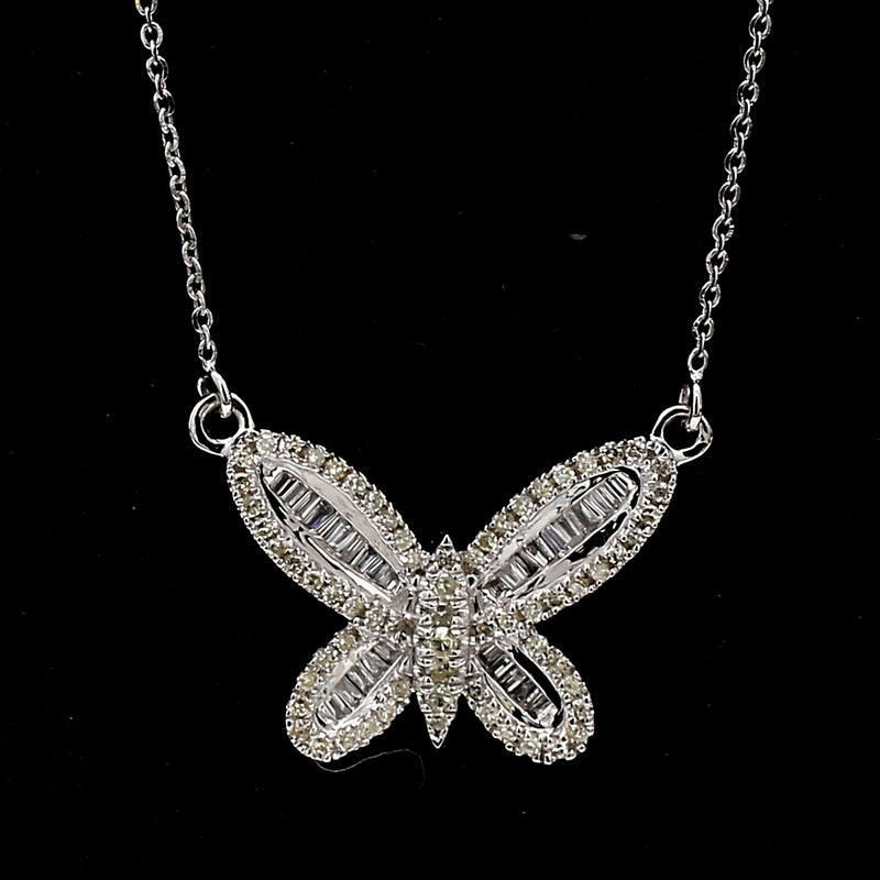 0.75 Carat Baguette Shape H VS2 Diamond 14 Karat White Gold Pendant Necklace