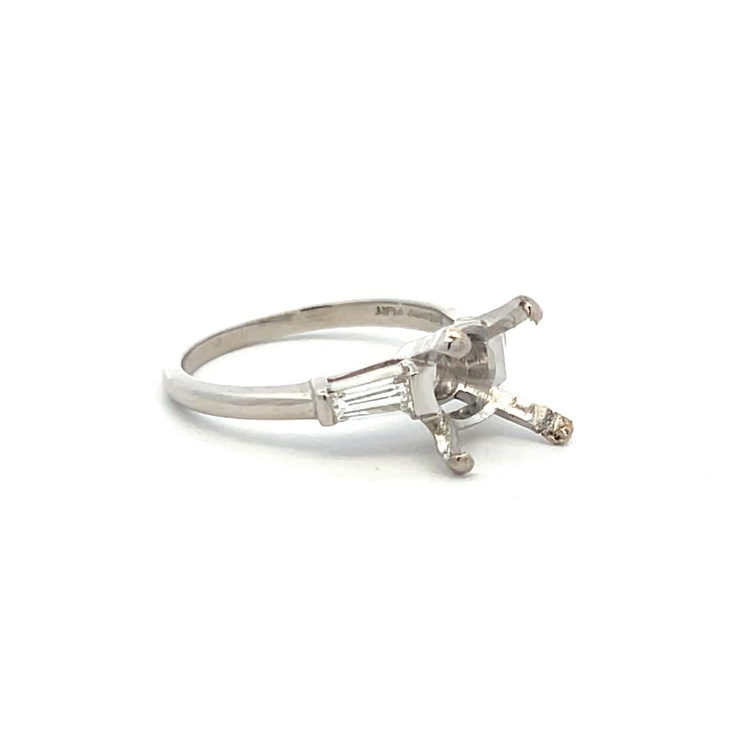 0.25 Carat Tapered Baguette Shape I VS Diamond Platinum Semi Mount Ring