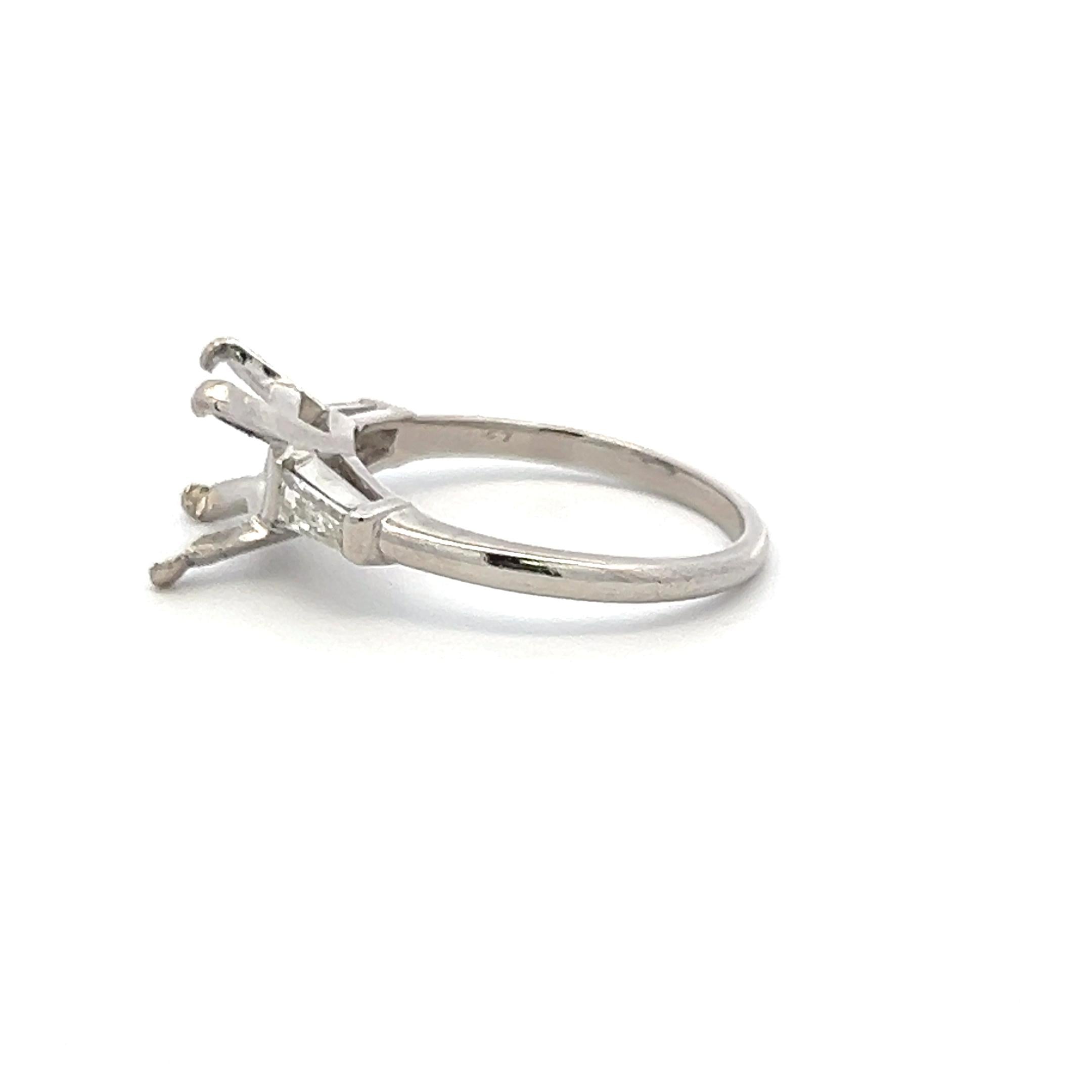 0.25 Carat Tapered Baguette Shape I VS Diamond Platinum Semi Mount Ring