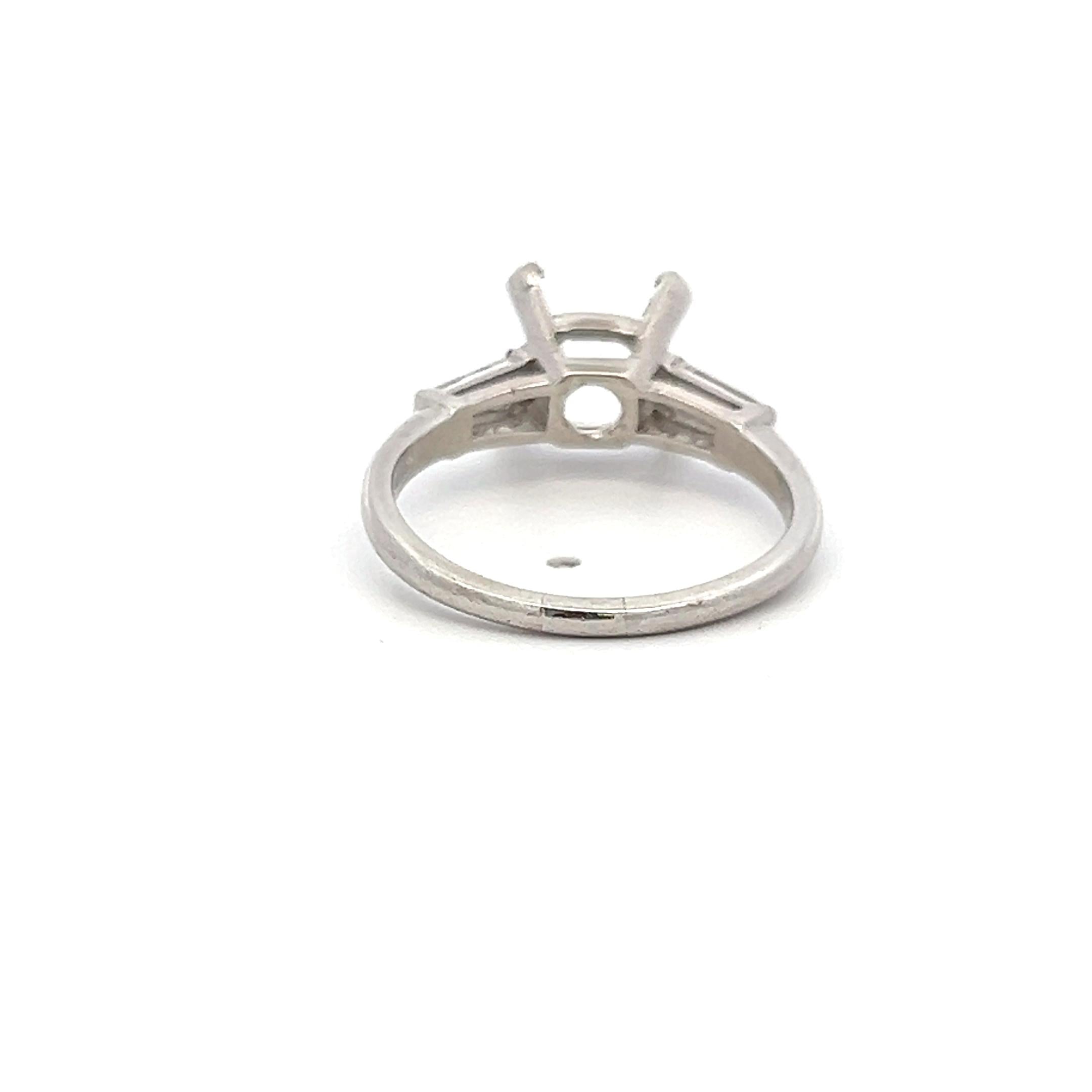 0.25 Carat Tapered Baguette Shape I VS Diamond Platinum Semi Mount Ring