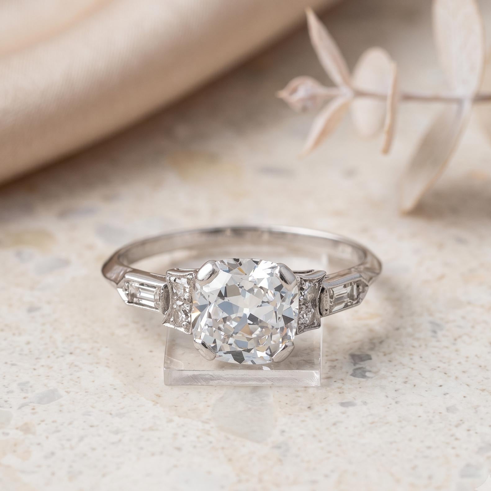 Platinum Art Deco Ring with 1.65ct Old Mine and other Cut Diamonds GIA