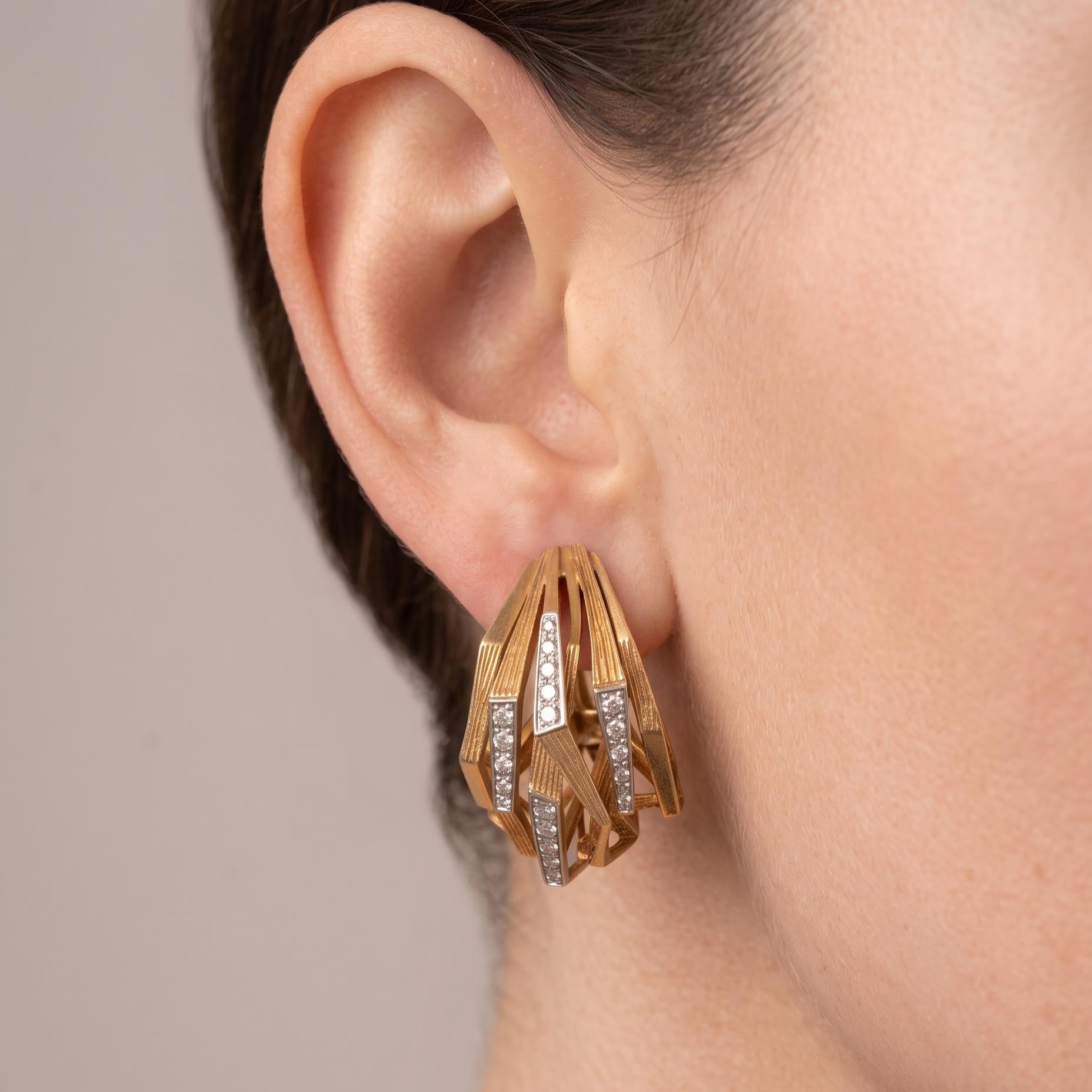 18K Two Tone Gold Platinum Clip On Earrings with 0.46 Carat Circular Diamonds
