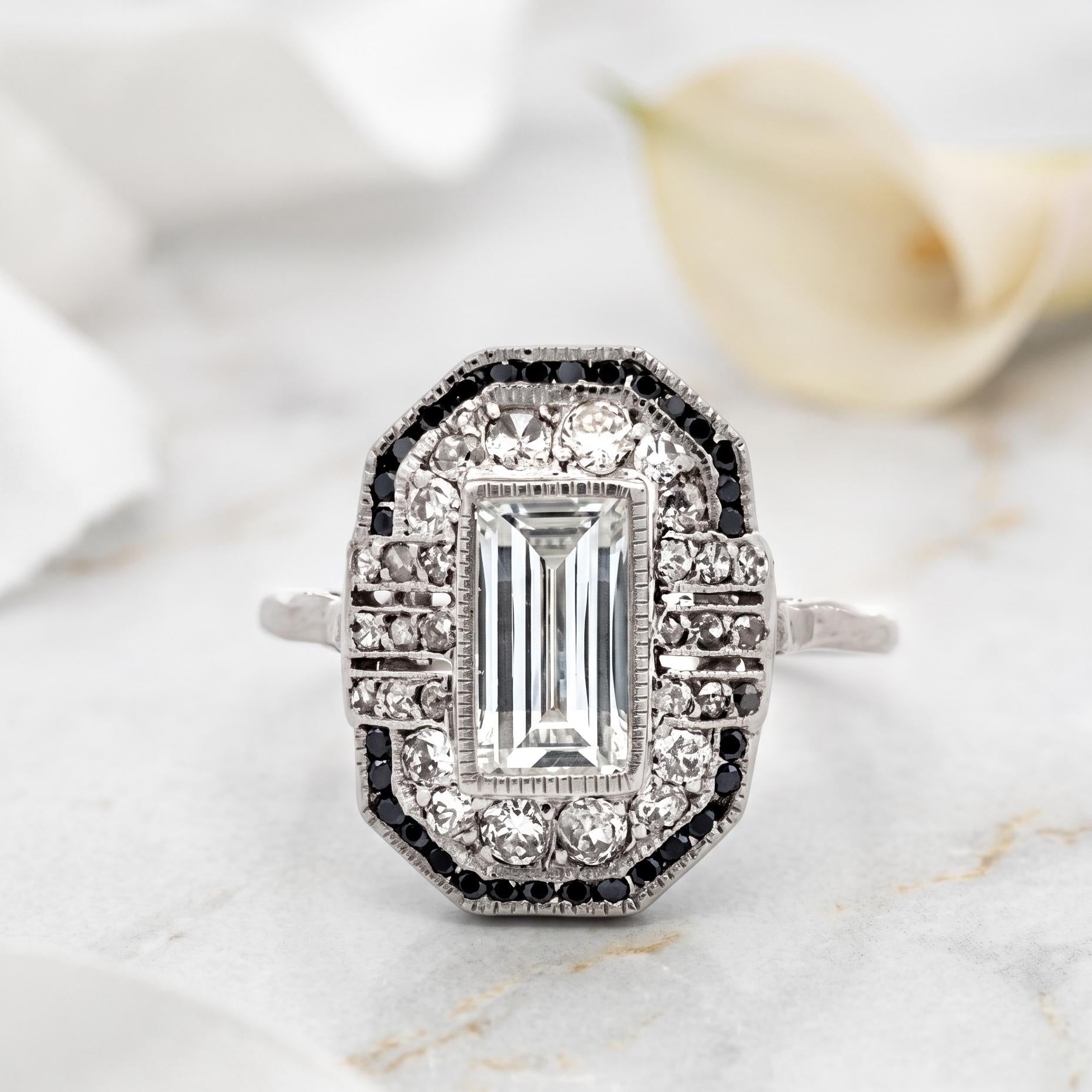Platinum Halo Ring with Total 1.36 Carat Mixed Shape Diamonds Size 7 D VS1 GIA