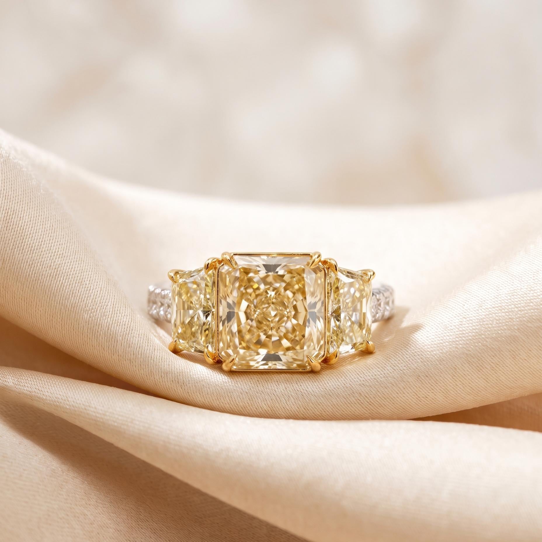 Platinum Semi Mount Ring with 4.97ct Radiant & Mixed Cut Diamonds W VS1 GIA