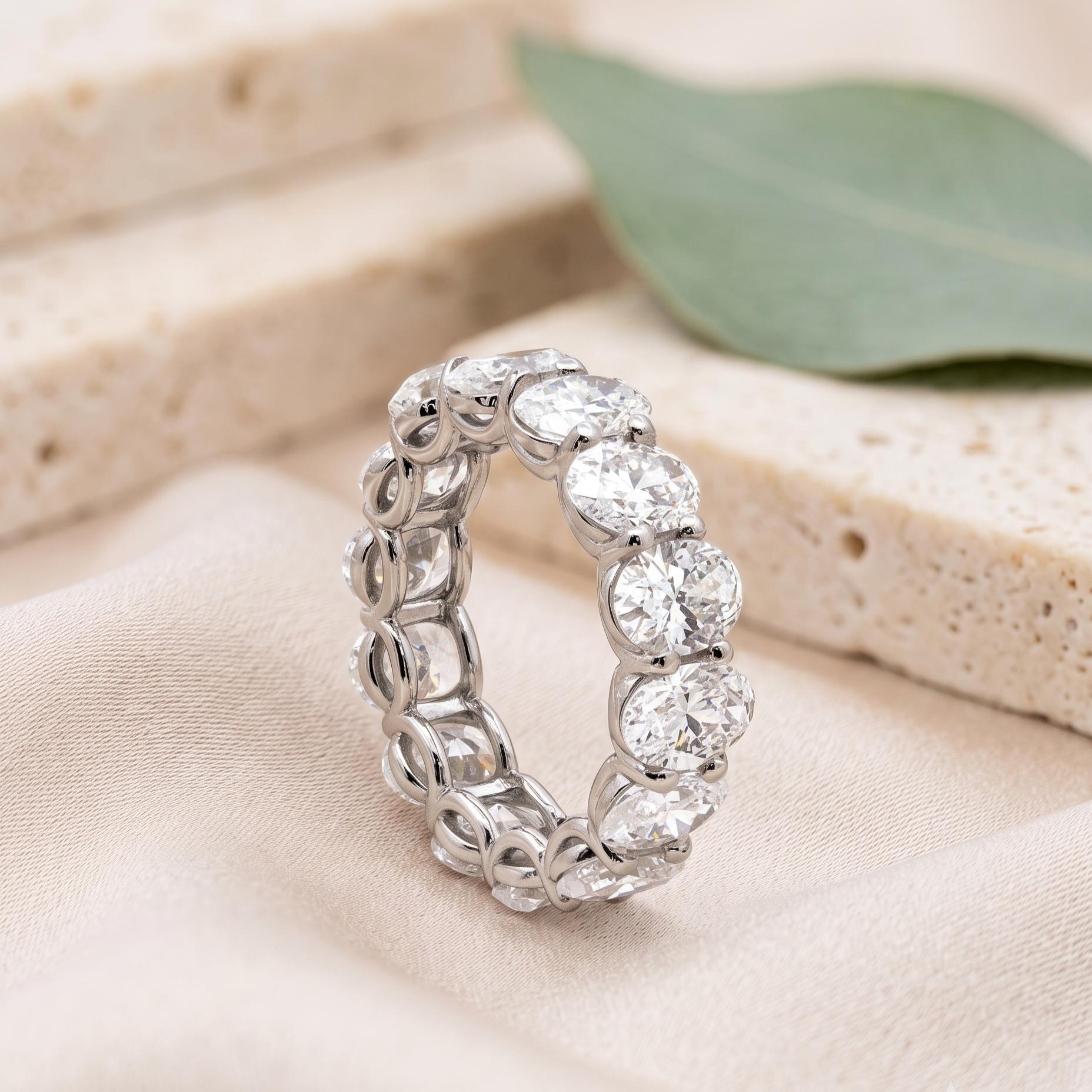 Platinum Eternity Band Ring 5.82ct Oval Shape Diamonds Size 4 D VVS1/SI1 GIA