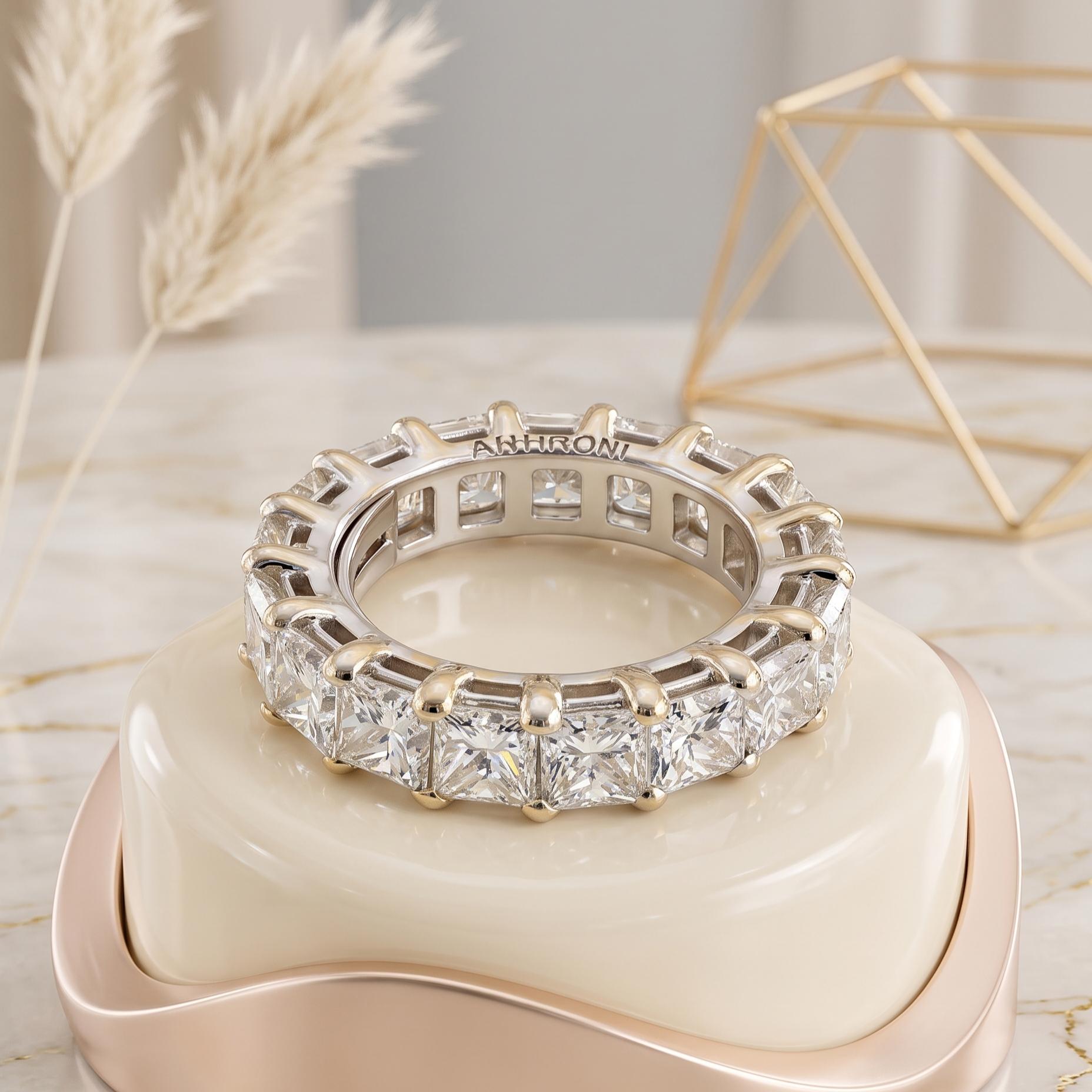 18K WG Eternity Band Ring with 7.92 Carat Princess Cut F-G VVS2 Diamonds Size 6