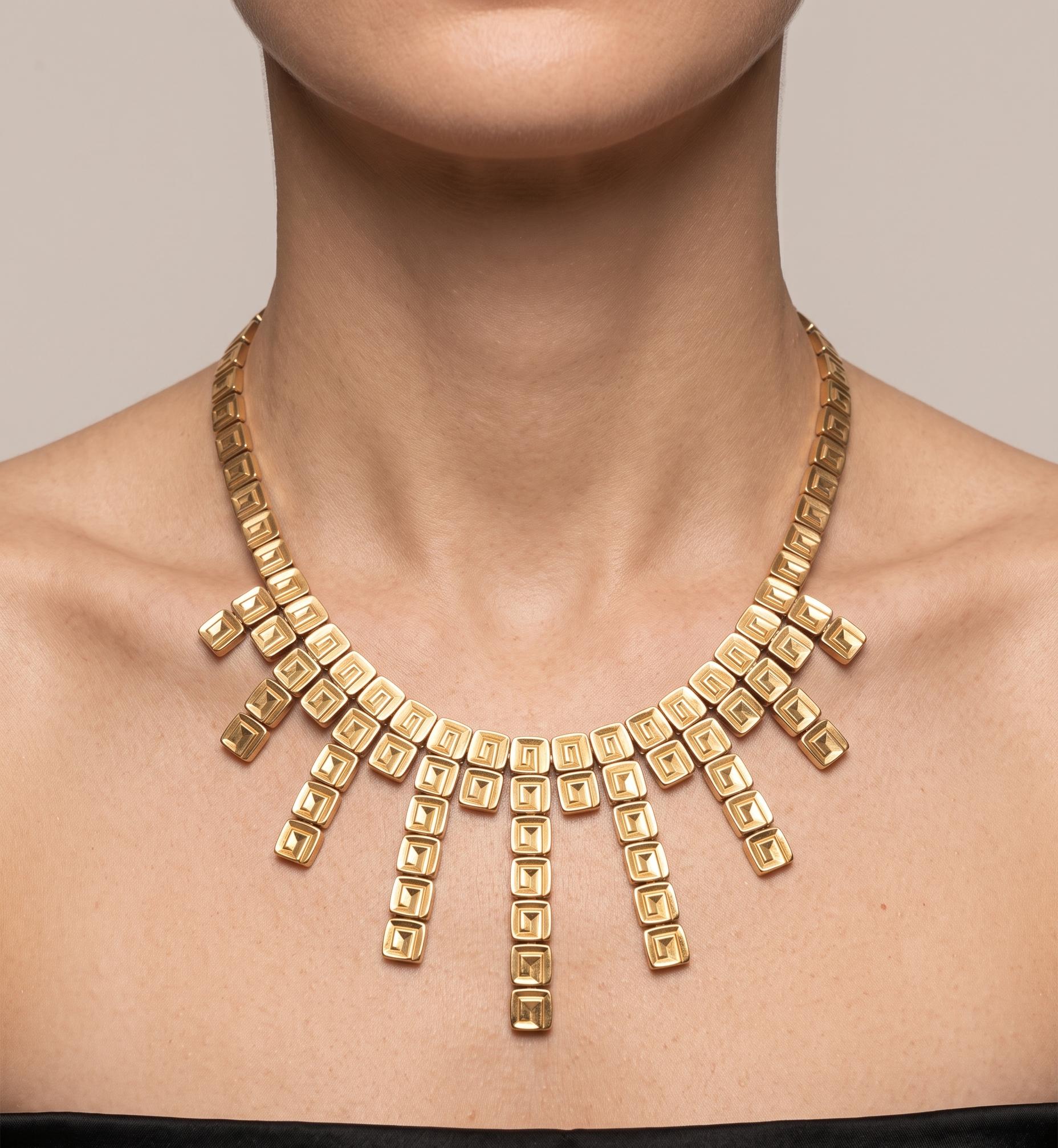 Chinemento 18K Two Tone Fringe Necklace with 0.03ct Round I SI Diamonds 43.18g