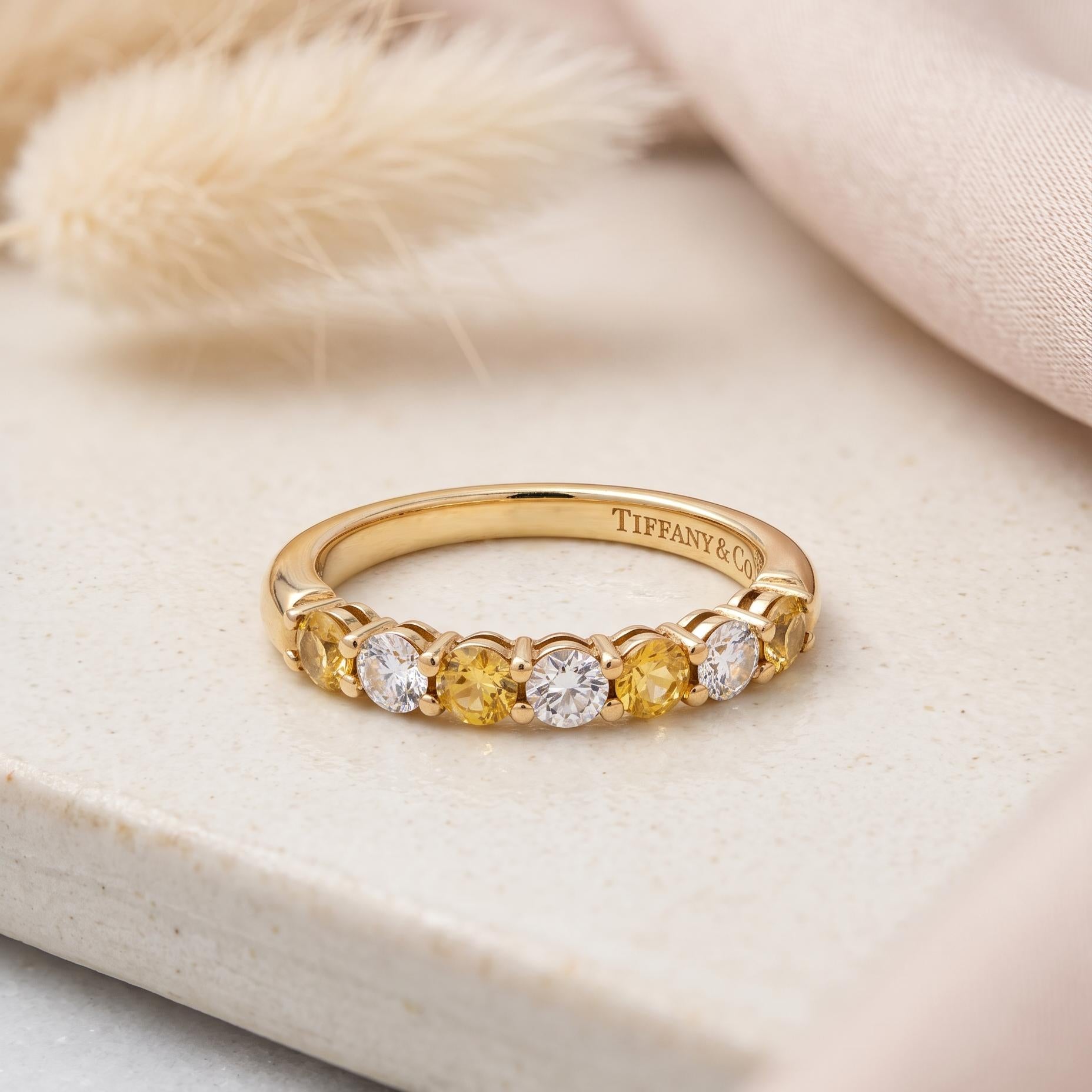 Tiffany & Co 18K YG Half Eternity Band Ring 0.24ct Diamonds & 0.35ct Sapphire
