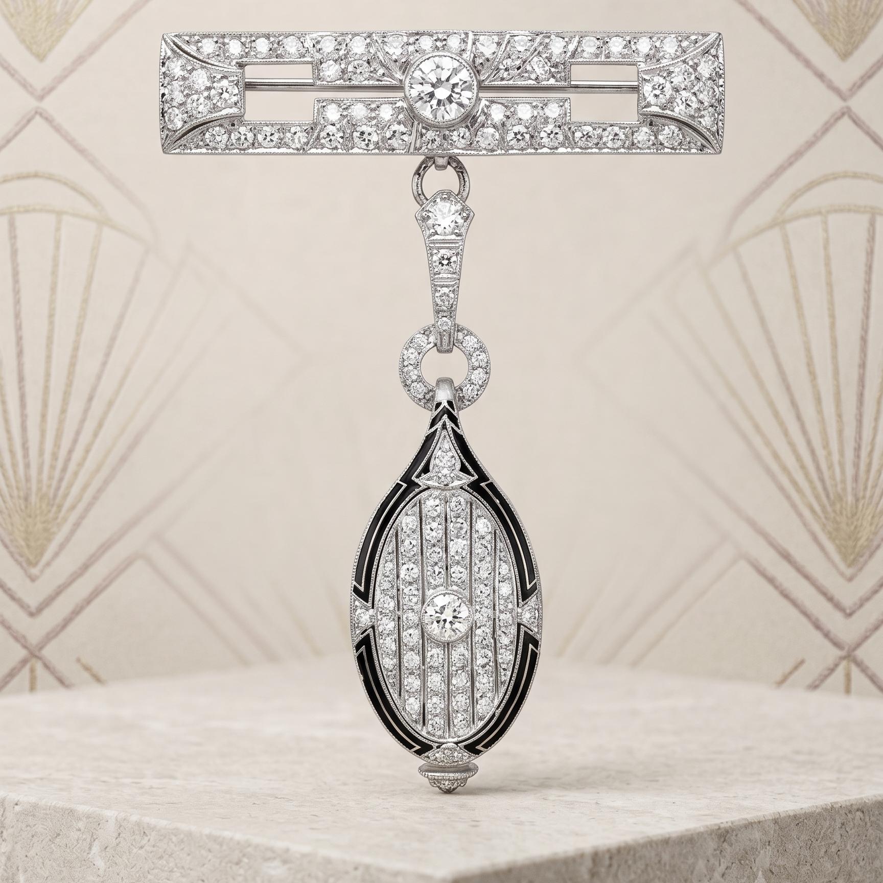Tiffany & Co Platinum Lorgnette Pin Brooch with 3.71 Carat Round H VS1 Diamonds