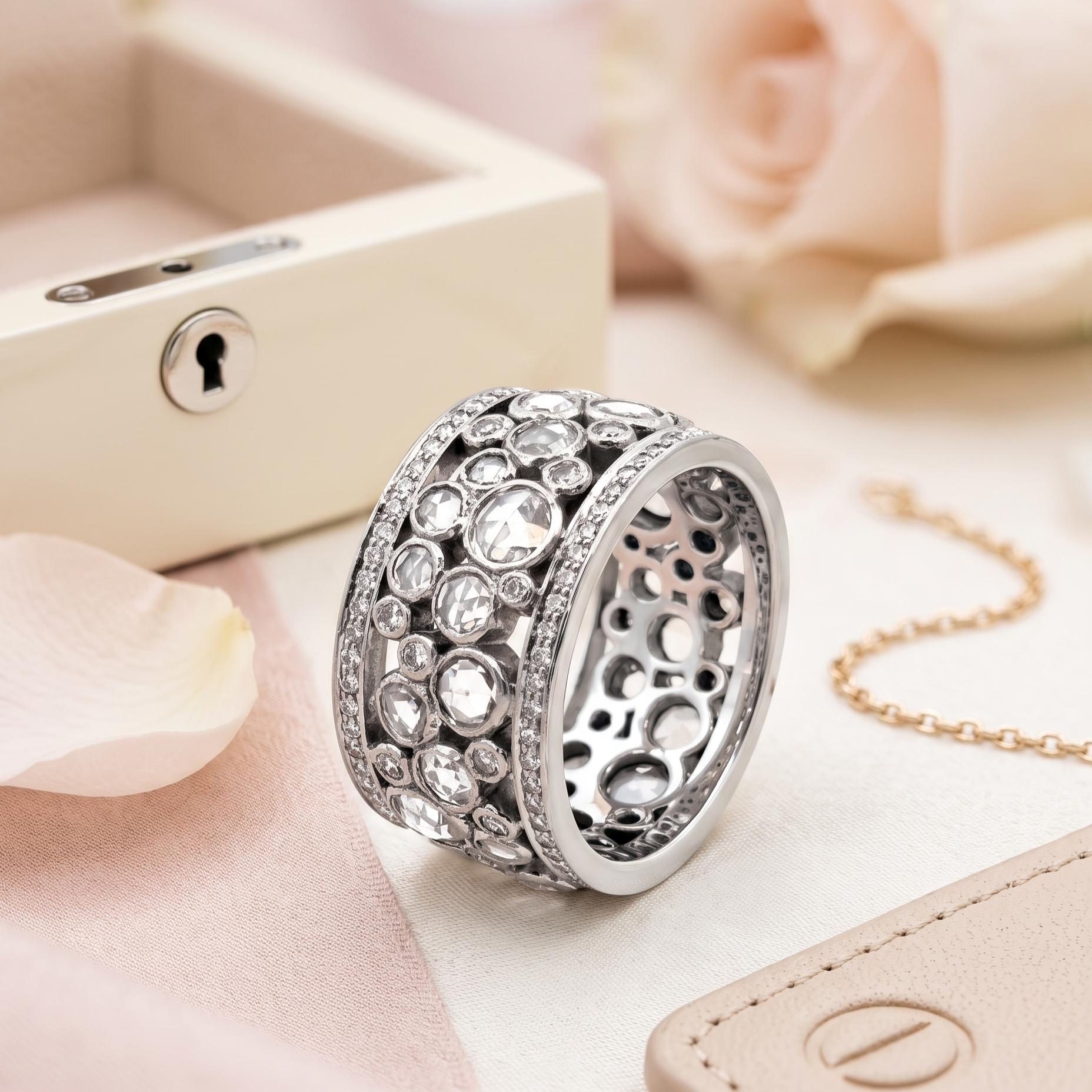 Tiffany & Co Platinum Band Ring with 2.14ct Rose & Round F VS Diamonds Size 5.5