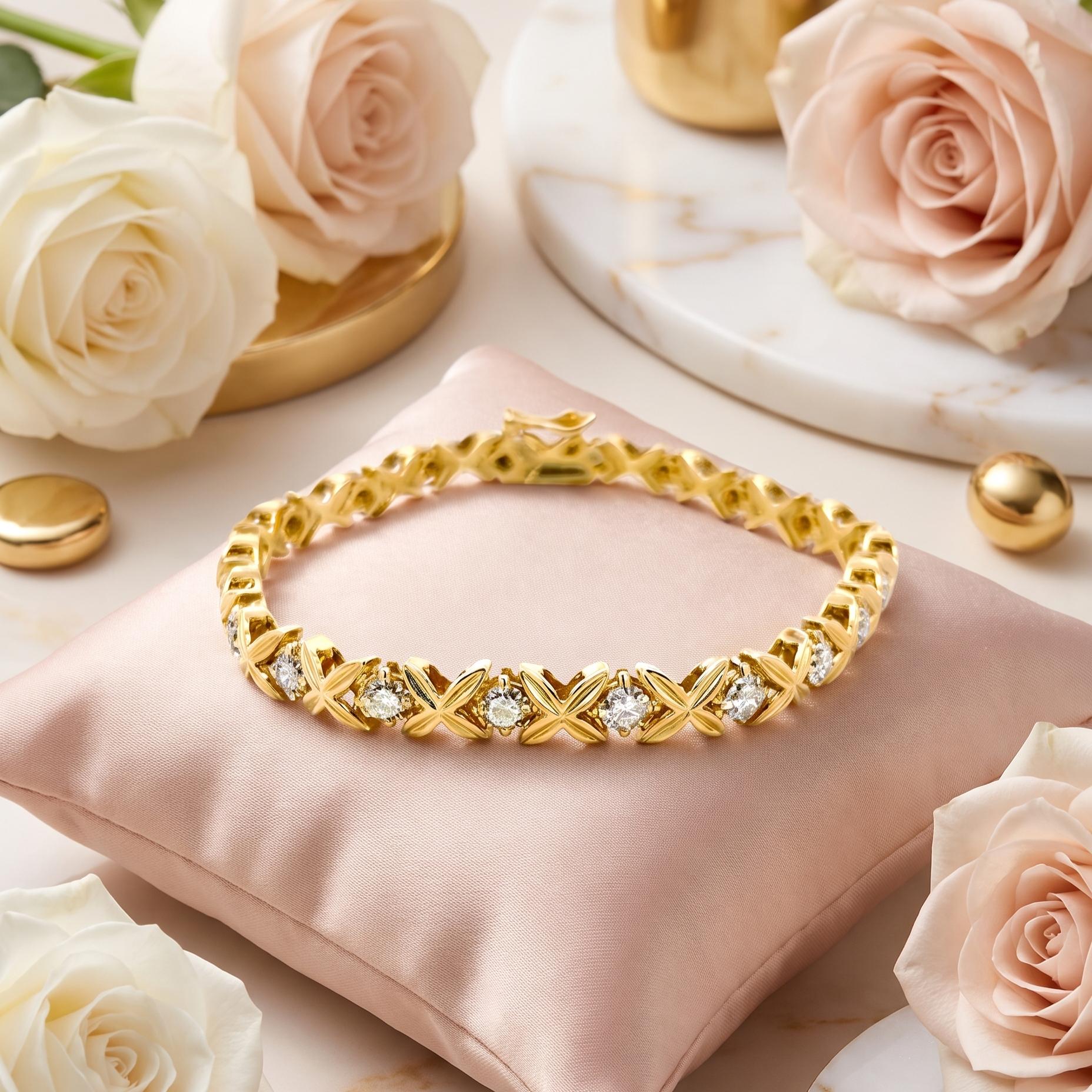 Vintage 14K Yellow Gold Tennis Bracelet with 1 Carat Round I I1 Diamonds