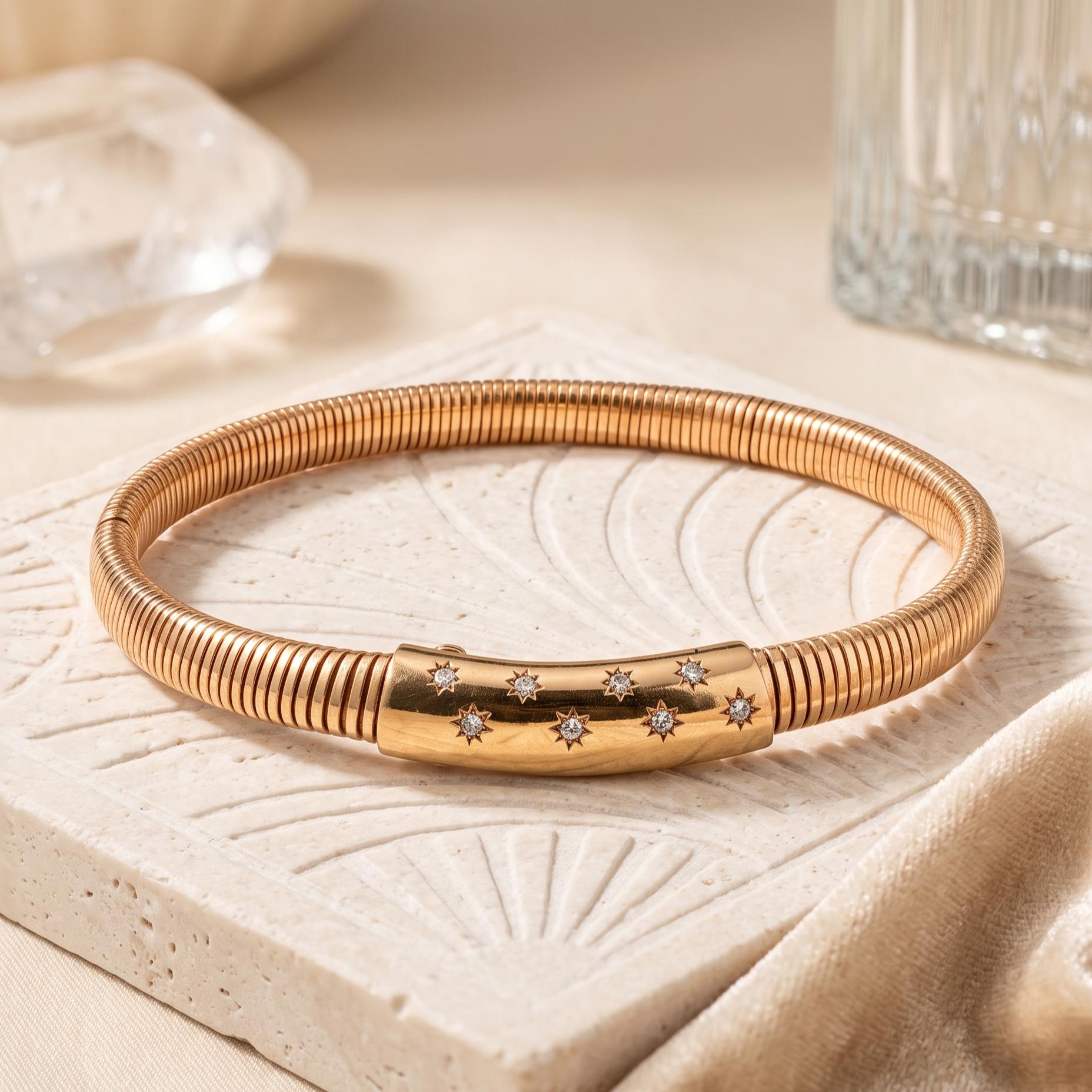 Tiffany & Co 14K Yellow Gold Tubogas Bracelet with 0.4 Carat Round G VS Diamonds