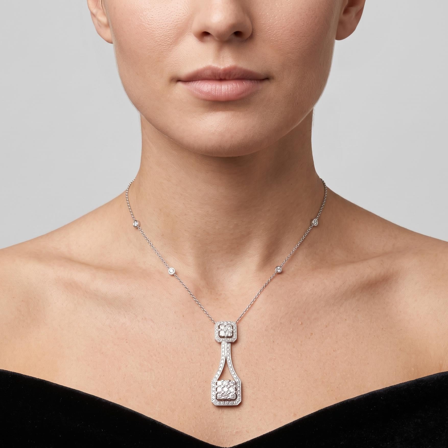 18K White Gold Pendant Necklace with 2.72 Carat Asscher & Round Diamonds
