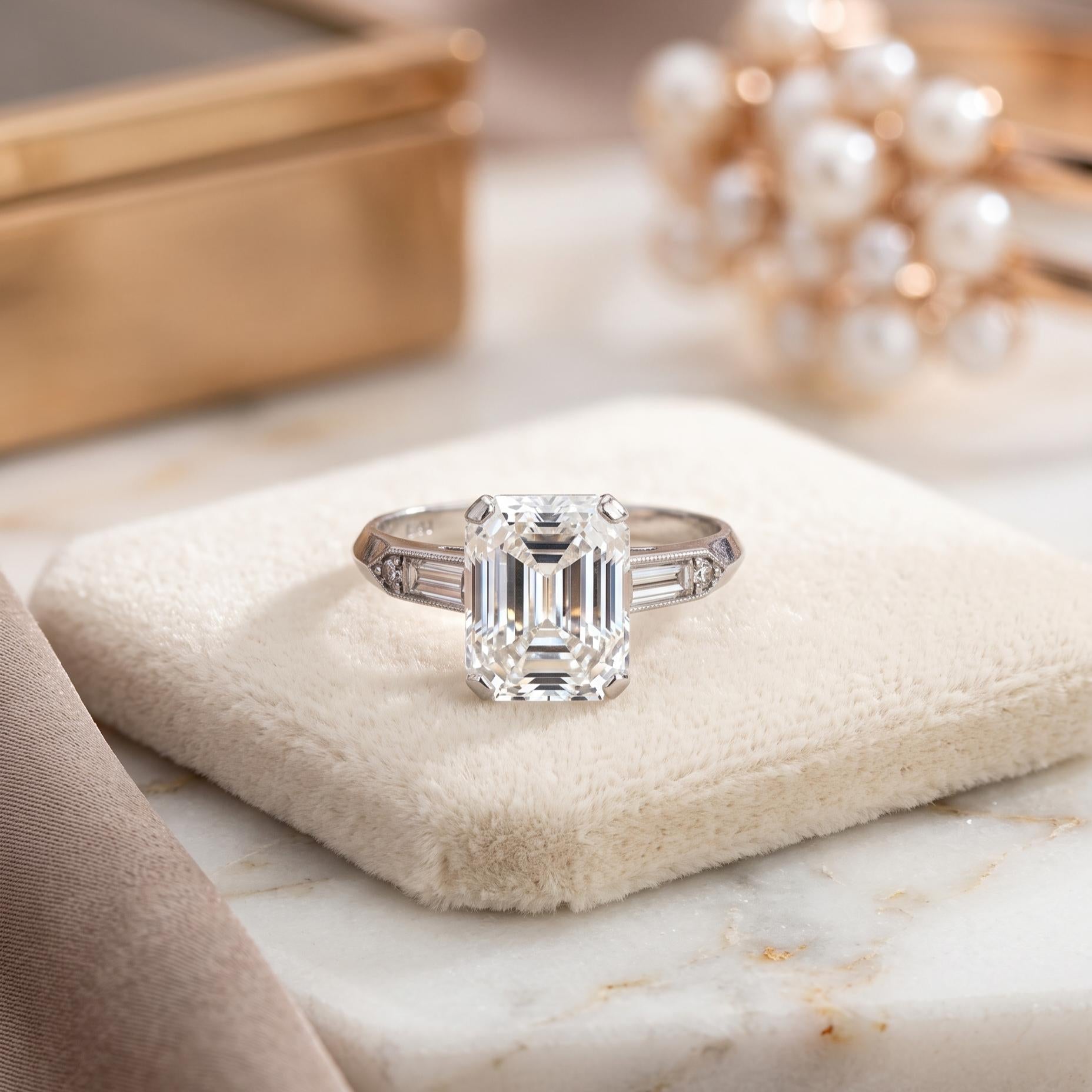 Tiffany & Co 18K WG Art Deco Ring 2.77ct Emerald Cut Diamond Size 5  E VS2 GIA