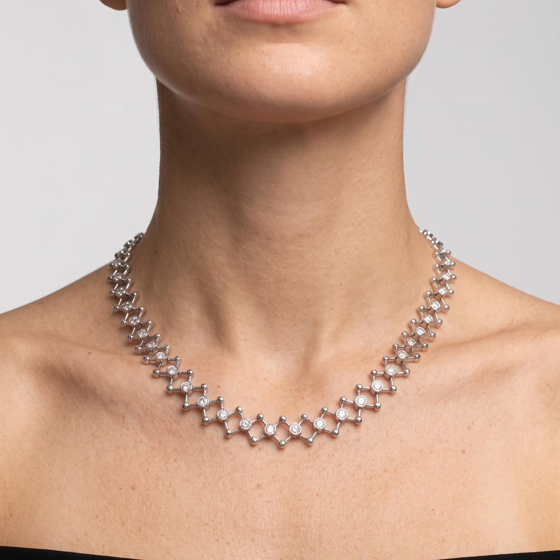 Vintage 18K White Gold Link Necklace with 4.5 Carat Round G VS Diamonds