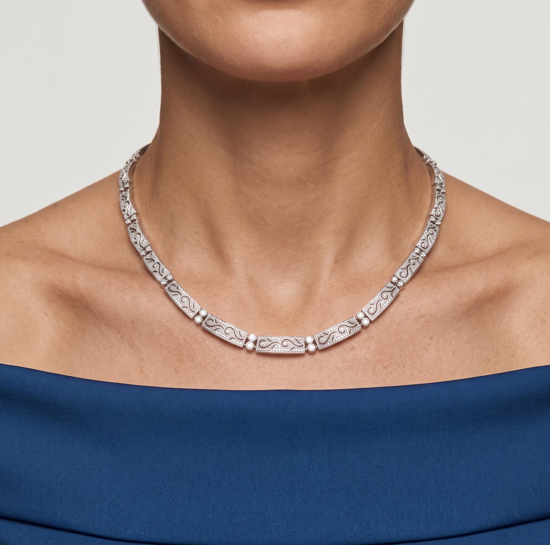 Simon G Vintage 18K White Gold Pave Link Necklace with 4.32ct Round Diamonds