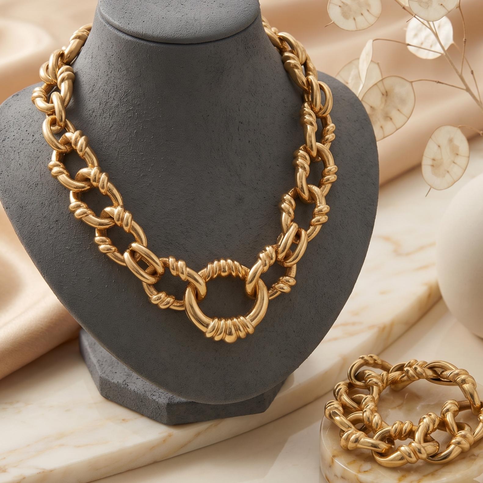 David Webb Vintage 18K Yellow Gold Chain Necklace and Bracelet Set 318.1 Grams
