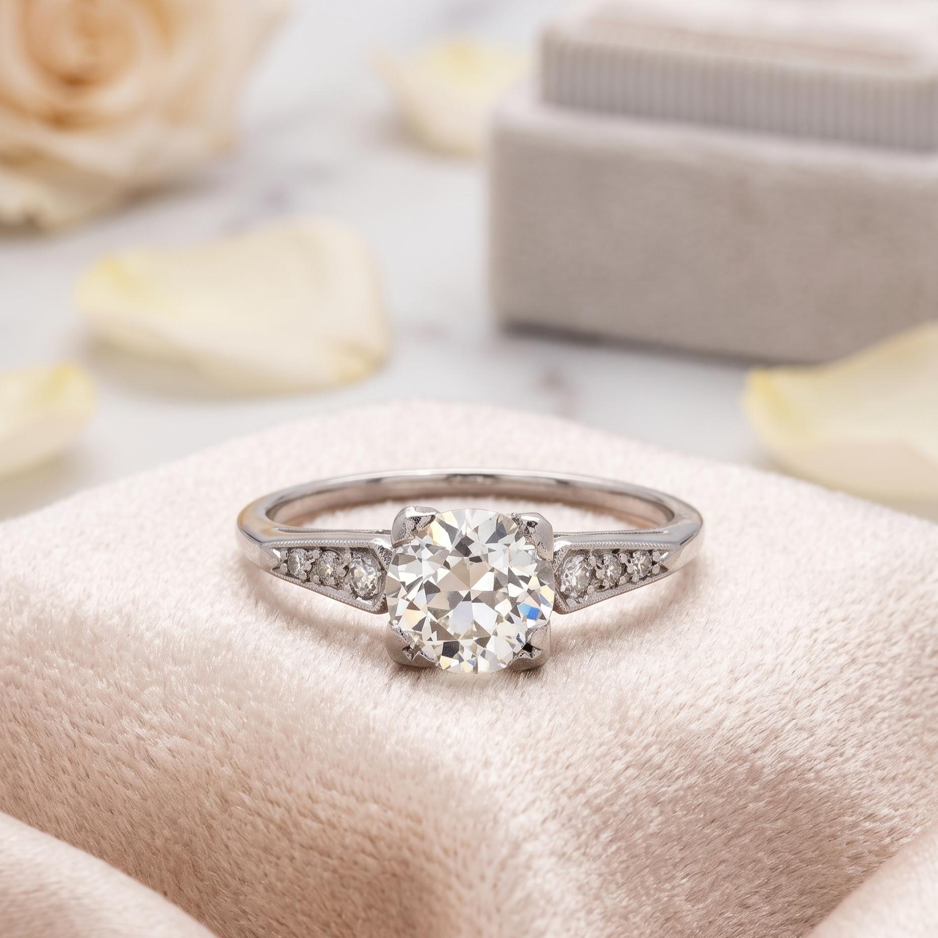 Platinum Engagement Ring 1.21ct Circular & Old European Diamond Size 7 L VS2 GIA