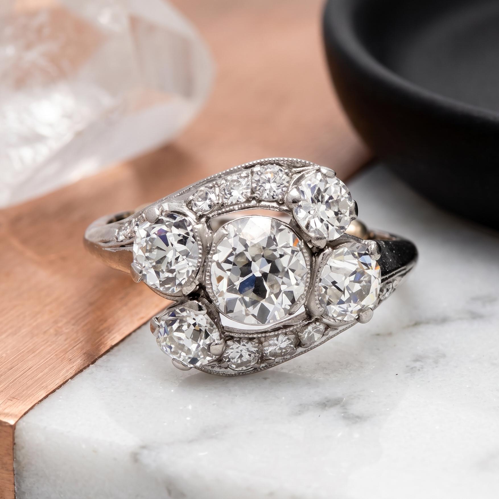 Platinum Cluster Ring with 2.57ct Circular & Round Diamonds Size 4 H VS2 GIA