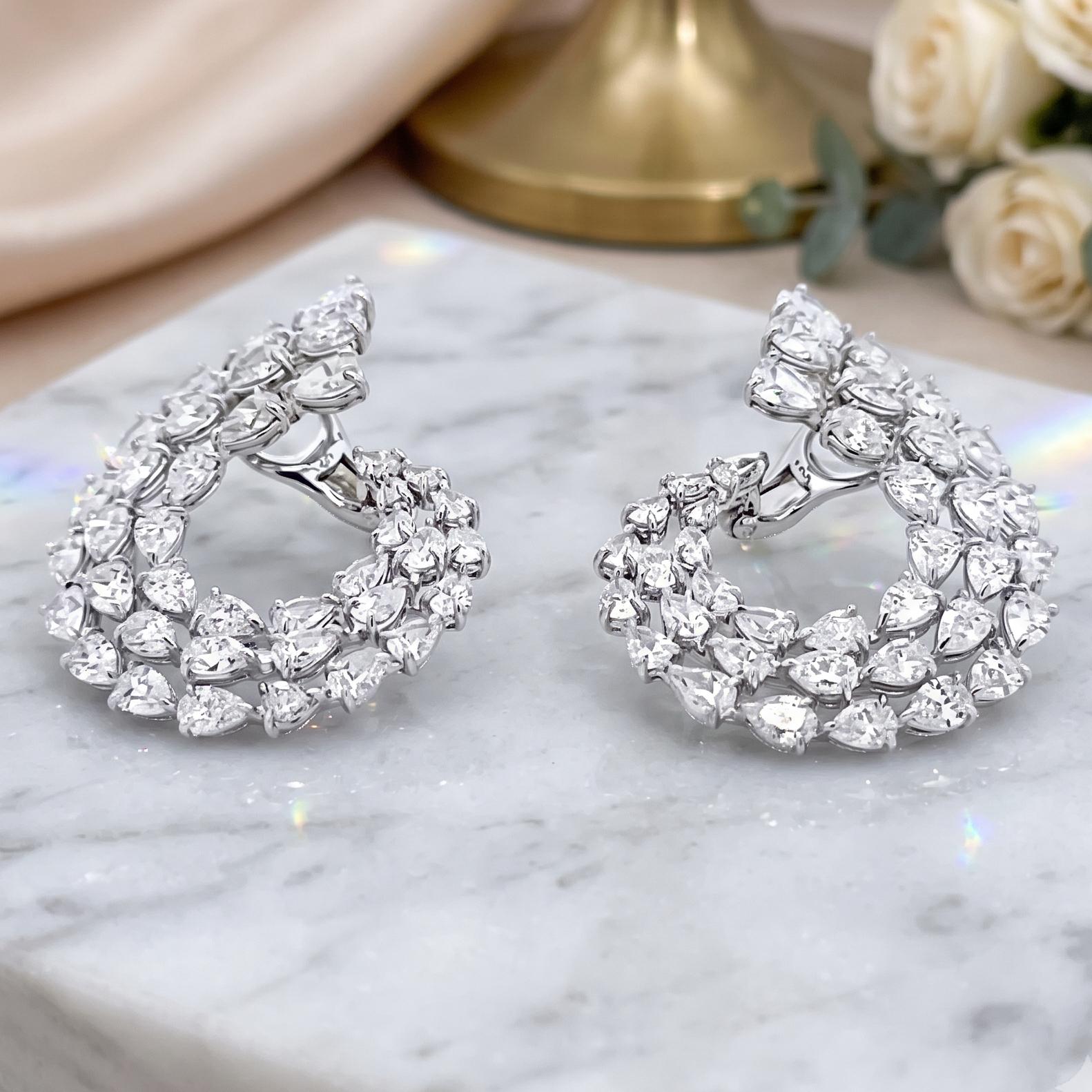 Platinum Cluster Earrings with 18.23 Carat Pear Shape I-VS Diamonds 40mmx30mm
