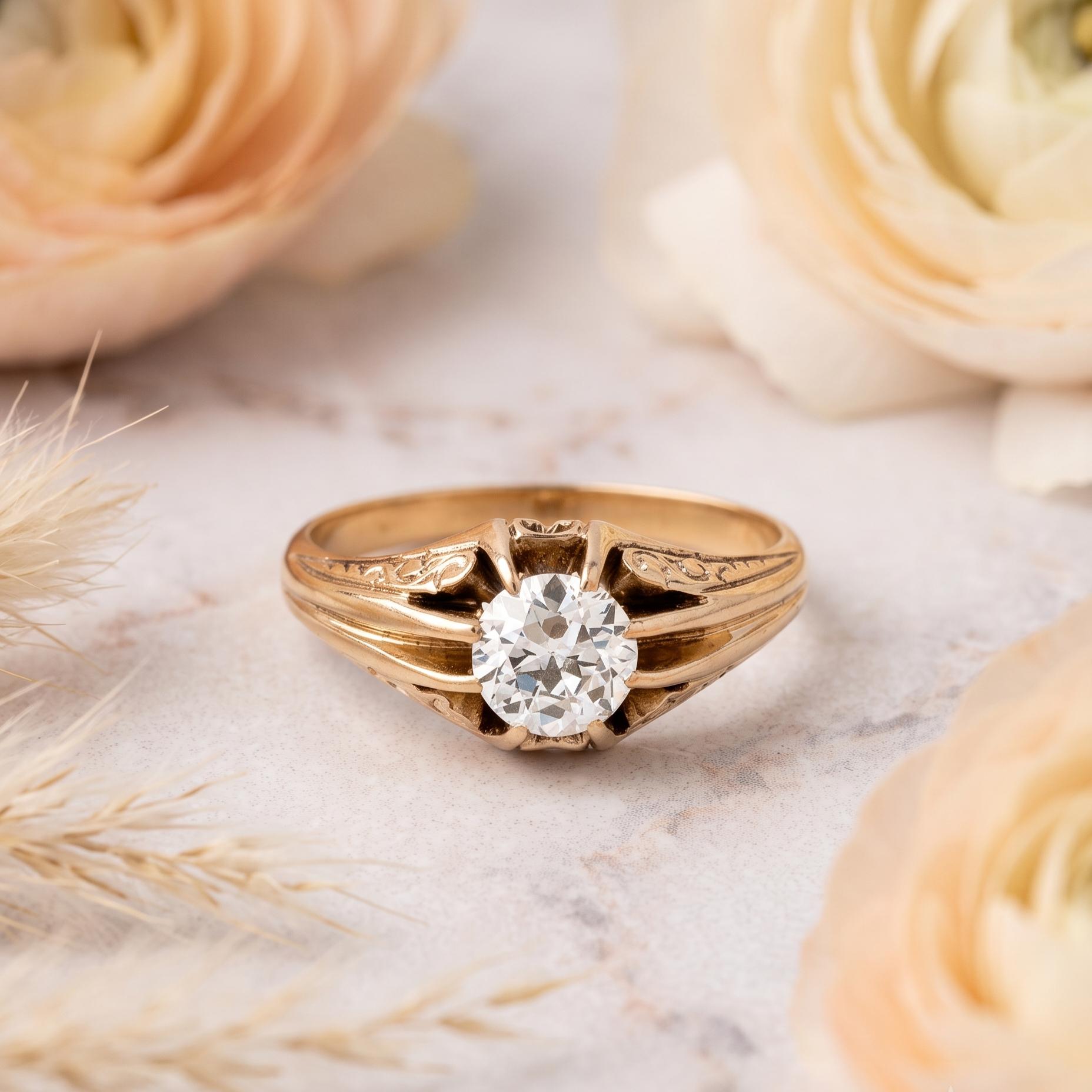 14K Yellow Gold Engagement Ring with 1.18 Carat Circular Cut Diamond I VS2 GIA