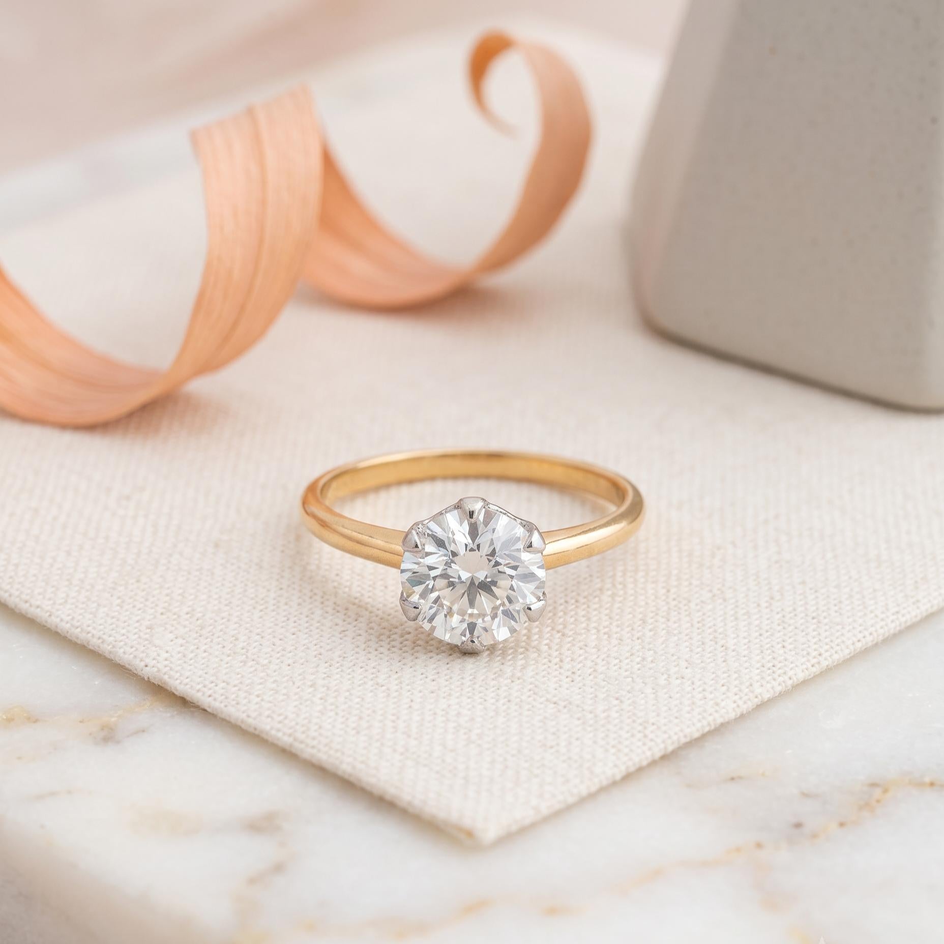 18K Two Tone Gold Platinum Engagement Ring with 1.5ct Circular Diamond L SI1 GIA
