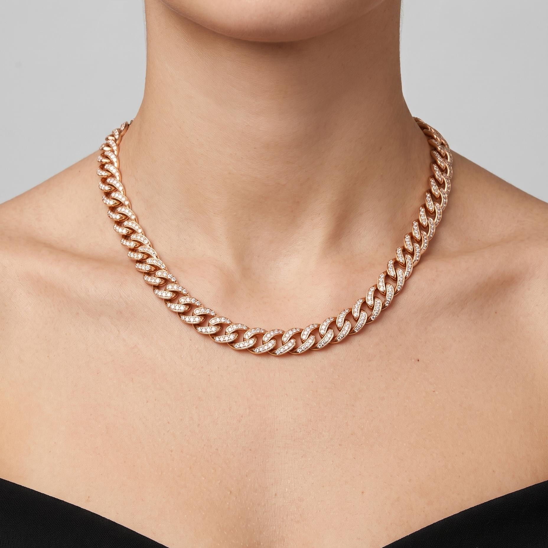 Vintage 18K Yellow Gold Link Necklace with 5.85 Carat Round H SI Diamonds