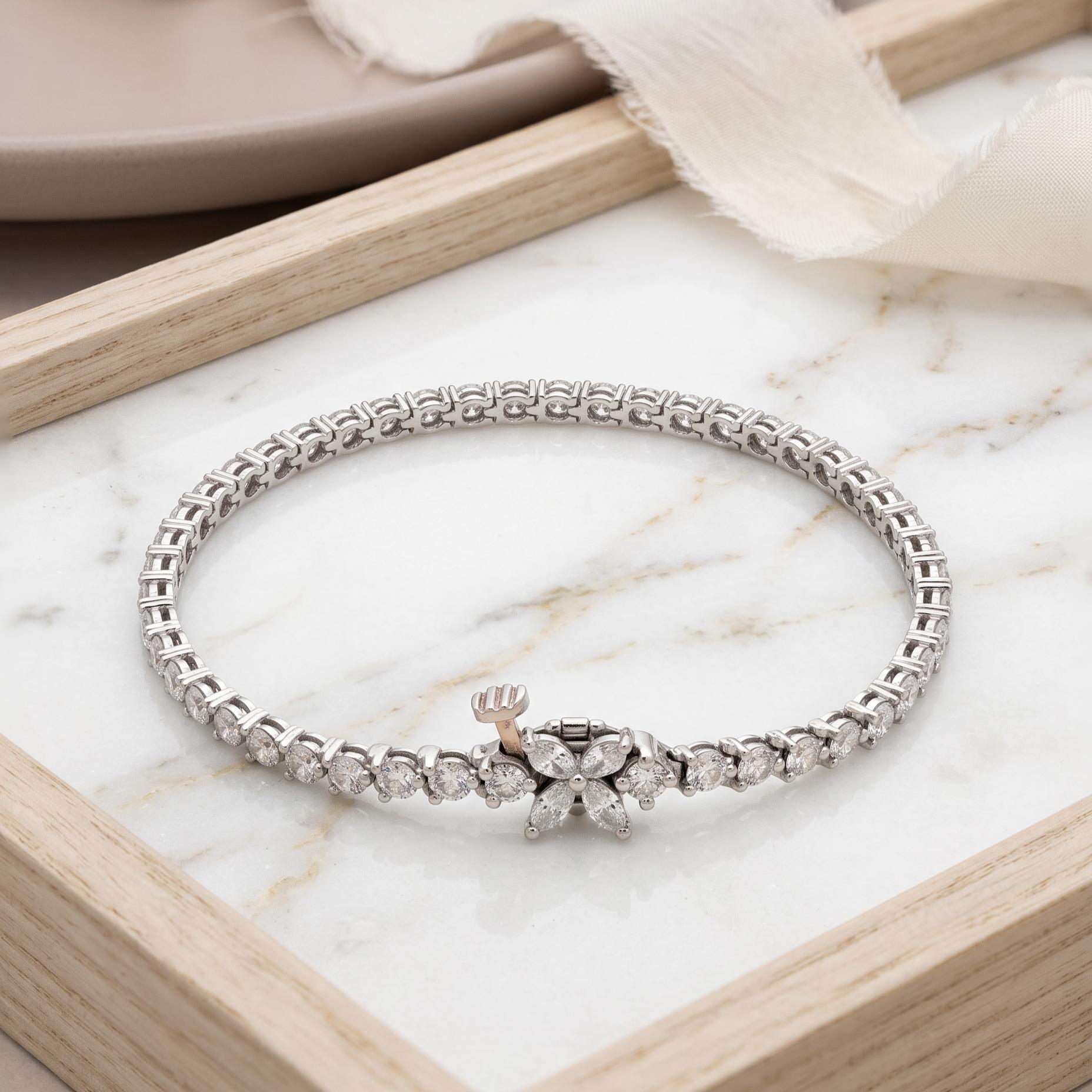 Tiffany & Co Platinum Tennis Bracelet with 3.26ct Round & Marquis F VS Diamonds