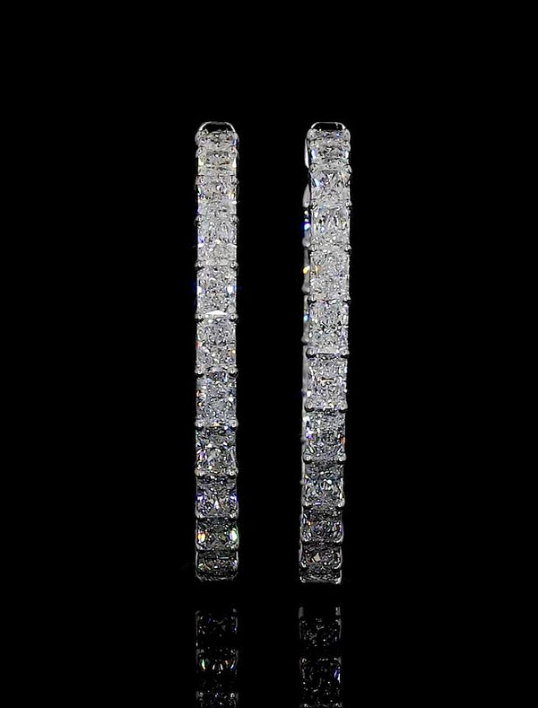 Lab-Grown 8.88 Carat Radiant F-VS2 Diamond 14K White Gold Hoops Earrings