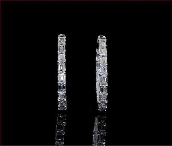 Lab-Grown 7.91 Carat Emerald F-VS2 Diamond 14K White Gold Hoops Earrings