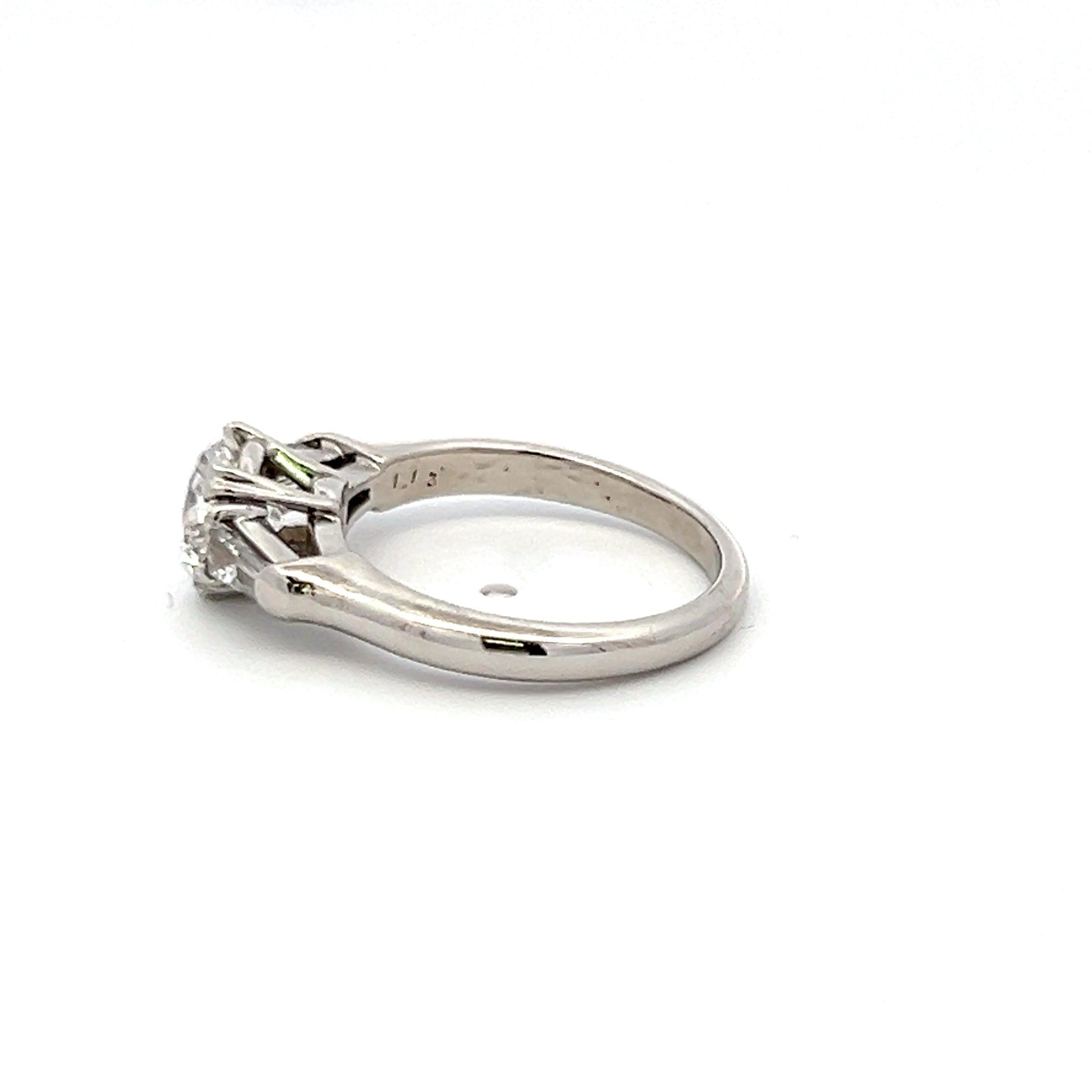 Harry Winston 1.31 Carat Round and Baguette Diamond Platinum Engagement Ring