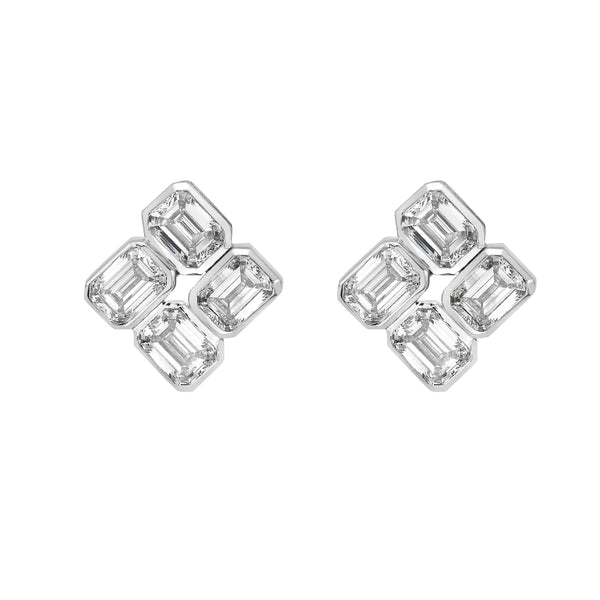 Lab-Grown 1.56 Carat Emerald F-VS2 Diamond 14K White Gold Studs Earrings