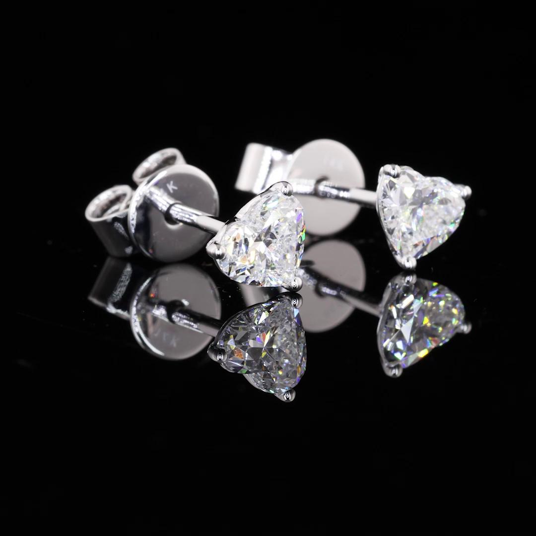 Lab-Grown 0.72 Carat Heart E-VS1 Diamond 14K White Gold Studs Earrings