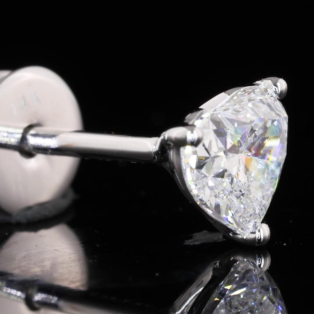Lab-Grown 0.72 Carat Heart E-VS1 Diamond 14K White Gold Studs Earrings