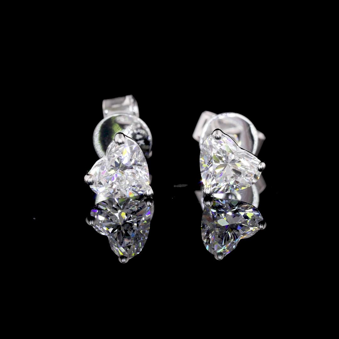Lab-Grown 0.84 Carat Heart E-VS1 Diamond 14K White Gold Studs Earrings