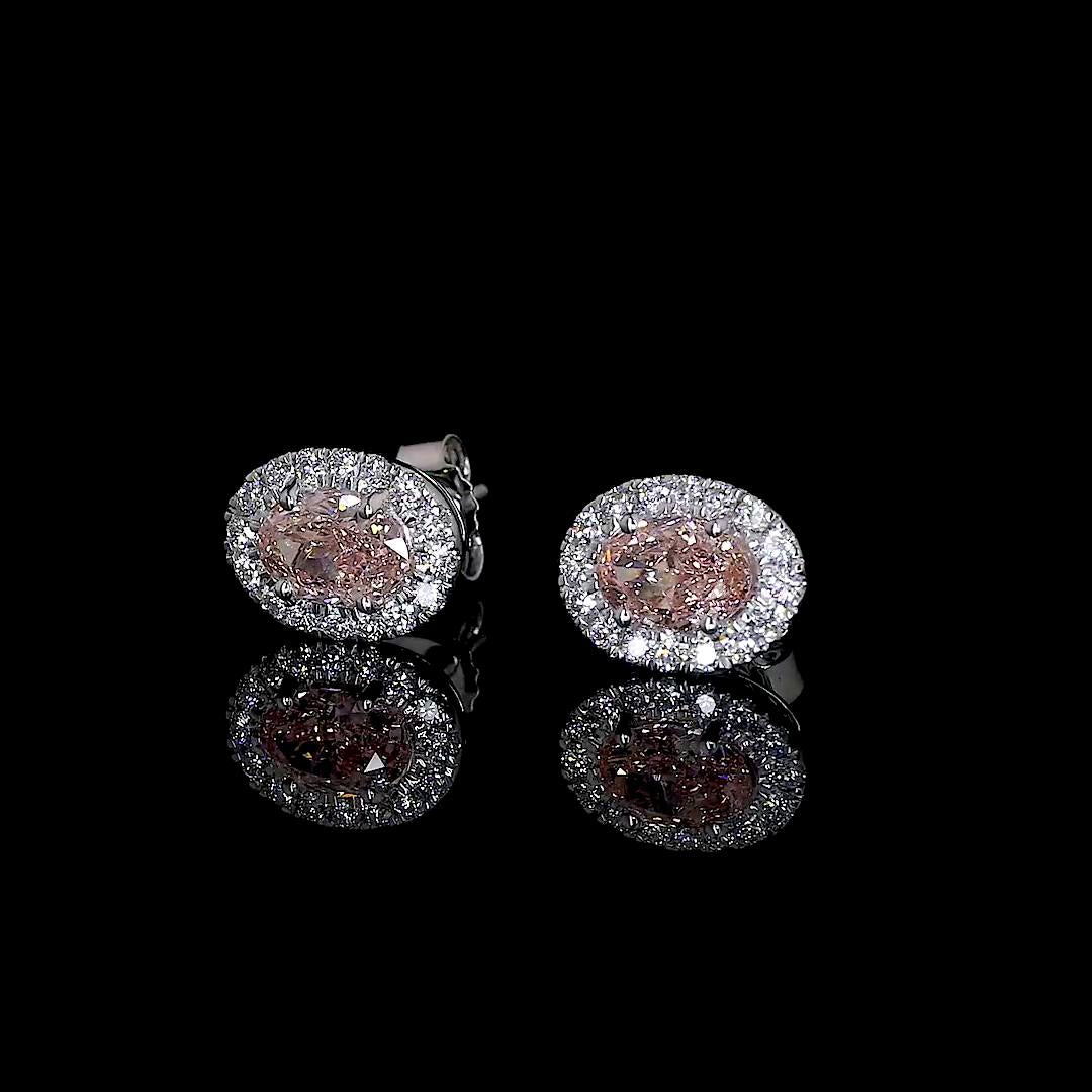 Lab-Grown 0.86 Carat Oval - Diamond 14K White Gold Halo Studs Earrings