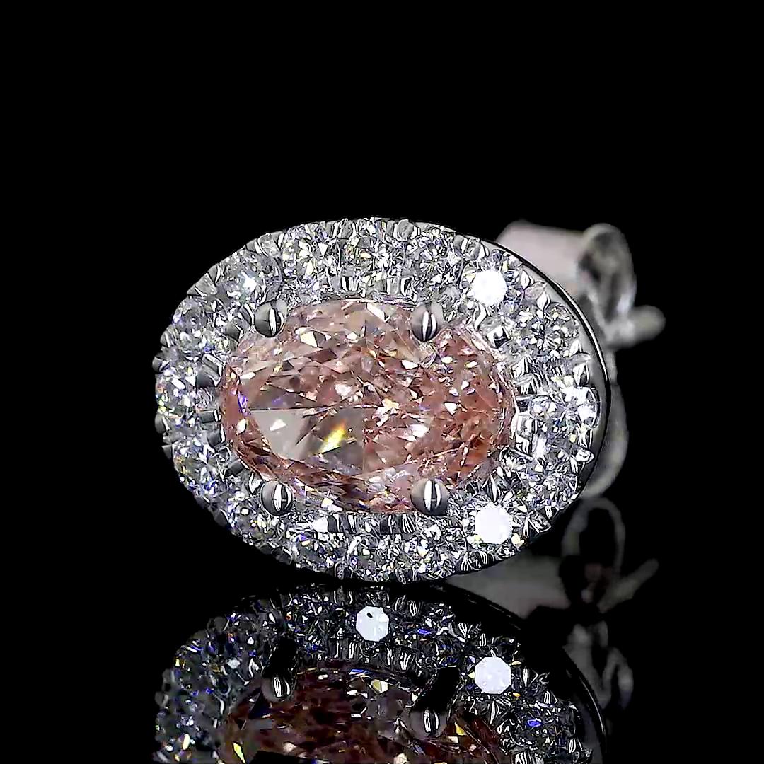 Lab-Grown 0.86 Carat Oval - Diamond 14K White Gold Halo Studs Earrings