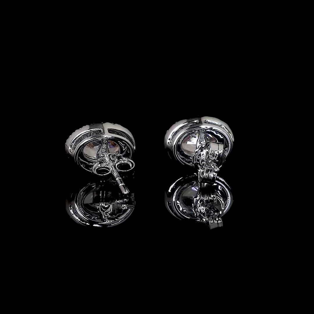Lab-Grown 0.86 Carat Oval - Diamond 14K White Gold Halo Studs Earrings