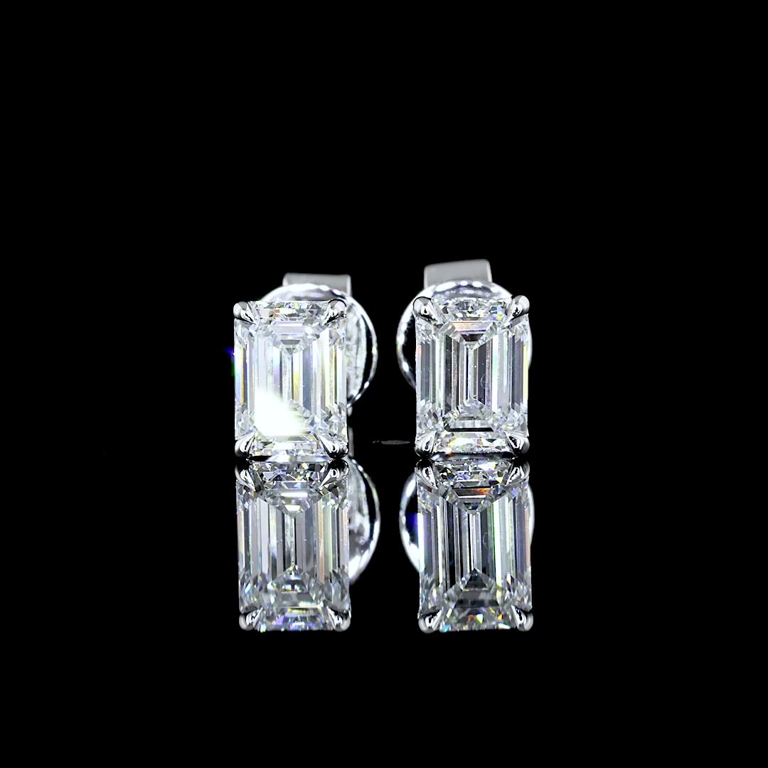 Lab-Grown 0.99 Carat Emerald F-VS1 Diamond 14K White Gold Studs Earrings