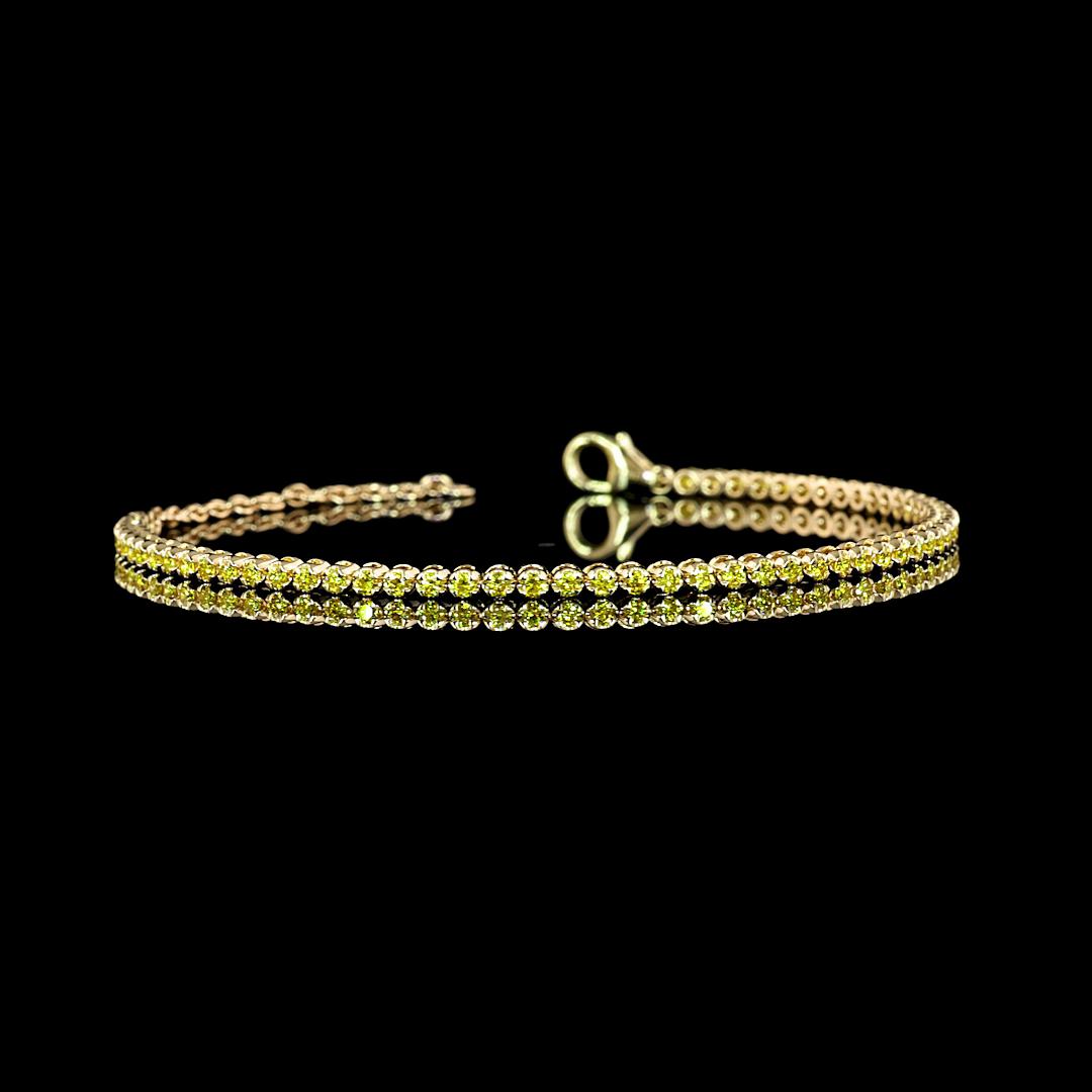 Lab-Grown 1.00 Carat Round Fancy Yellow-VS2 Diamond 14K Yellow Gold Tennis Brace