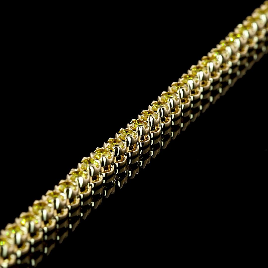 Lab-Grown 1.00 Carat Round Fancy Yellow-VS2 Diamond 14K Yellow Gold Tennis Brace