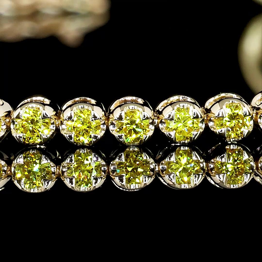 Lab-Grown 1.00 Carat Round Fancy Yellow-VS2 Diamond 14K Yellow Gold Tennis Brace