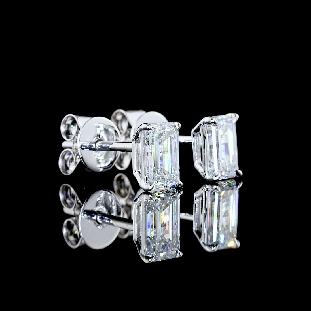 Lab-Grown 1.03 Carat Emerald E-VS1 Diamond 14K White Gold Studs Earrings