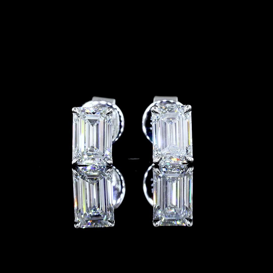 Lab-Grown 1.03 Carat Emerald E-VS1 Diamond 14K White Gold Studs Earrings