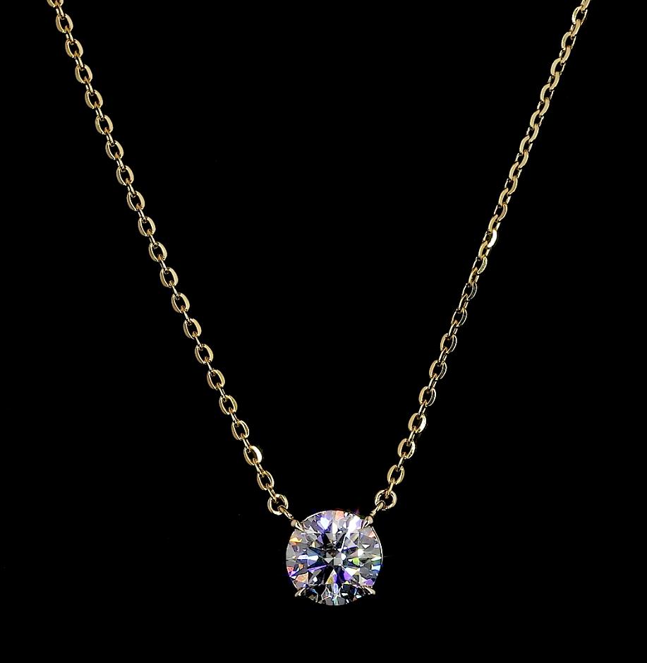 Lab-Grown 1.05 Carat Round D-VS1 Diamond 14K Yellow Gold Solitaire Pendant
