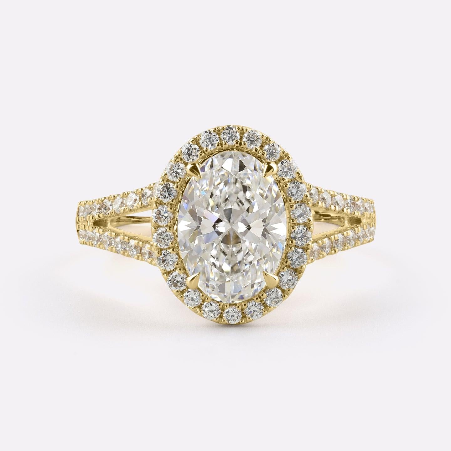 Lab-Grown 1.44 Carat Oval D-VVS2 Diamond 14K Yellow Gold Split Shank Ring