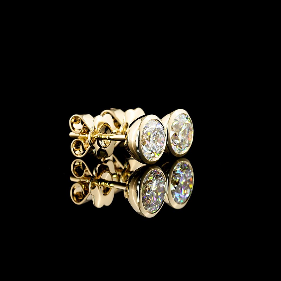 Lab-Grown 1.48 Carat Round F-VS2 Diamond 14K Yellow Gold Studs Earrings